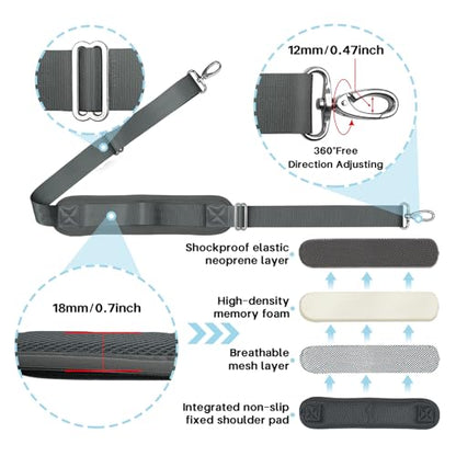 Shoulder Strap for Bag Universal Replacement 58"/67" Fixed Padded Adjustable Buckle Heavy Duty Shoulder Strap - color: Gray, size: 58"