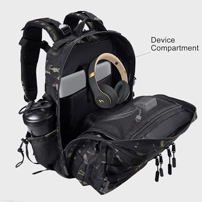 LHI Military Tactical Backpack for Men and Women 45L Army 3 Days Assault Pack Bag Large Rucksack with Shoe Compartment - color: 1.2 Black Cp