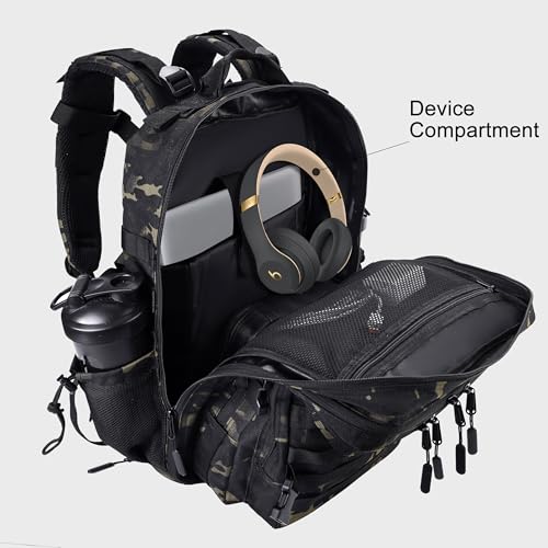 LHI Military Tactical Backpack for Men and Women 45L Army 3 Days Assault Pack Bag Large Rucksack with Shoe Compartment - color: 1.2 Black Cp