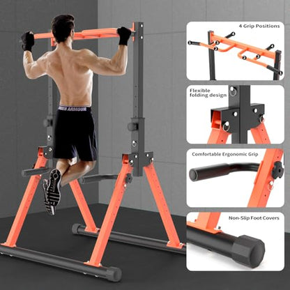 Z ZHICHI Foldable Pull-Up Dip Station Weight Capacity 400LBS - color: orange