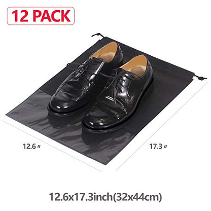 12PCS Travel Shoe Bags with Rope for Men and Women Large Shoes Pouch Storage Packing Organizers, Black