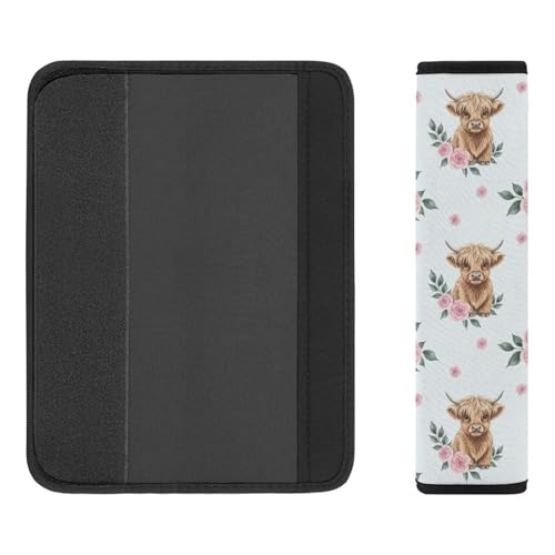 2PCS Western Animal Pink Rose Highland Cow Bull Cattle Seat Belt Cover Breathable Automotive Seat Belt Protector for Adult Use, Most Cars, Pressure Relief - color: Pattern 1139