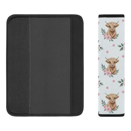 2PCS Western Animal Pink Rose Highland Cow Bull Cattle Seat Belt Cover Breathable Automotive Seat Belt Protector for Adult Use, Most Cars, Pressure Relief - color: Pattern 1139