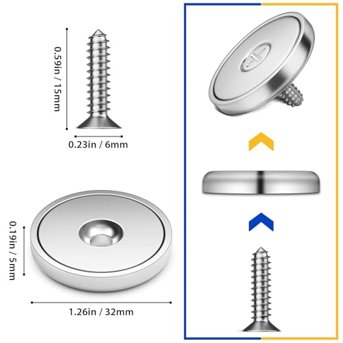 VNDUEEY 12 Pack 100LBS Magnets with Holes, Strong Rare Earth Magnets Neodymium Cup Magnet with Stainless Screws for Wall Mounting Round Disc Magnet for Holding Tools Kitchen Office Workplace DIY Craft - size: 12 Pack 100LBS