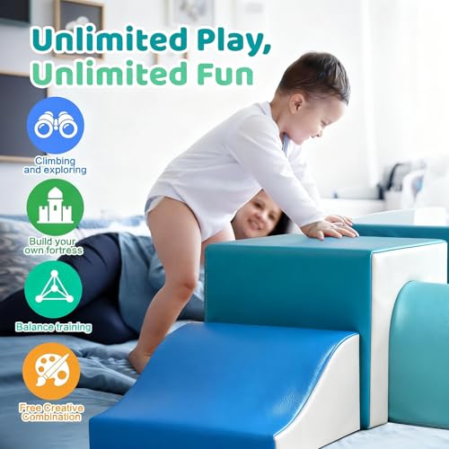 Sumbababy Foam Climbing Blocks for Toddlers: with a Tunnel - 4 PCS Foam Blocks - Kids Indoor Climbers Play Structures Play Gym Soft Climber with Slide and Stair Soft Playground Green - style: Modern
