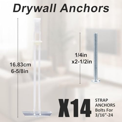 Drywall Anchor with Included Bolts for 3/16”-24, Heavy Duty Hollow Drywall Anchors for TV Mounting Kit, Stainless Steel Hollow Wall Anchors Holds up to 240 lbs Each in 1/2-in Drywall-14 Pack - size: 3/16"-24：Pack of 14