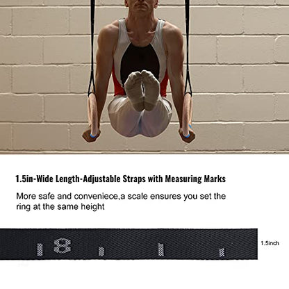 Wood Gymnastic Rings with Adjustable Number Suspension Trainer Straps with Cam Buckle 15ft Olympic Rings 32/28mm Heavy Duty 1543/992lbs for Pull Up Bar Workout Exercise Gym Hanging Rings Indoor - color: 32mm ring + straps