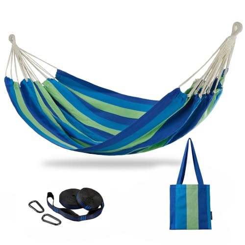 Brazilian Double Hammock with Tree Straps, King Size, 500 lbs Capacity | Soft Woven Cotton Fabric, 102 × 71 in , 2-Person Hammock with Carry Bag for Backyard, Patio, Indoor & Outdoor, Red Stripe - color: Red Stripe, size: XX-Large