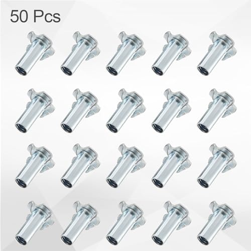 HARFINGTON 1/4x11mm T-Nuts 4 Pronged Tee Nut 0.68" x 0.43" Half Thread Carbon Steel Inserts for Wood, Rock Climbing Holds, Cabinetry, Furniture 50pcs - size: 1/4" x 0.43" x 0.68" x 0.43"