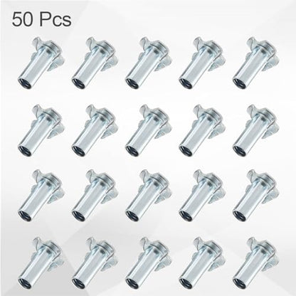 HARFINGTON 1/4x11mm T-Nuts 4 Pronged Tee Nut 0.68" x 0.43" Half Thread Carbon Steel Inserts for Wood, Rock Climbing Holds, Cabinetry, Furniture 50pcs - size: 1/4" x 0.43" x 0.68" x 0.43"