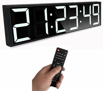 26'' Extra Large Home Gym Timer Clock, Programable Workout Interval Timer, Digital Wall Clock, with 7-Color Night Light, 8 Alarm Clocks, Calendar/Temperature, Countdown & Stopwatch (White)
