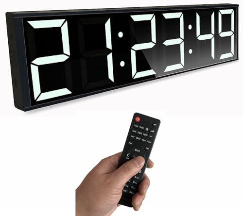 26'' Extra Large Home Gym Timer Clock, Programable Workout Interval Timer, Digital Wall Clock, with 7-Color Night Light, 8 Alarm Clocks, Calendar/Temperature, Countdown & Stopwatch (White)