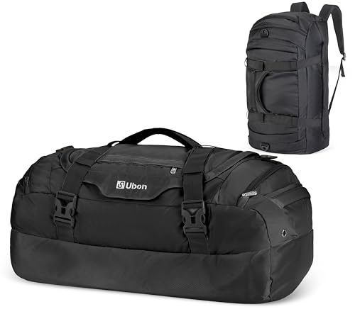 Ubon Convertible Duffel Backpack Weekender Gym Bag with Shoe Compartment | Available in 45L, 55L, 65L, 80L Multiple Capacities - color: Black, size: 45L