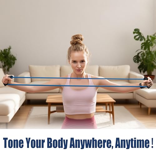 [2 Pack] Resistance Bands for Fitness with Soft Handles, Skin-Friendly Natural Latex Elastic Loop,10-12 Pound Tension, Long and Short Stretch, Fitness Exercise and Workout for Men and Women