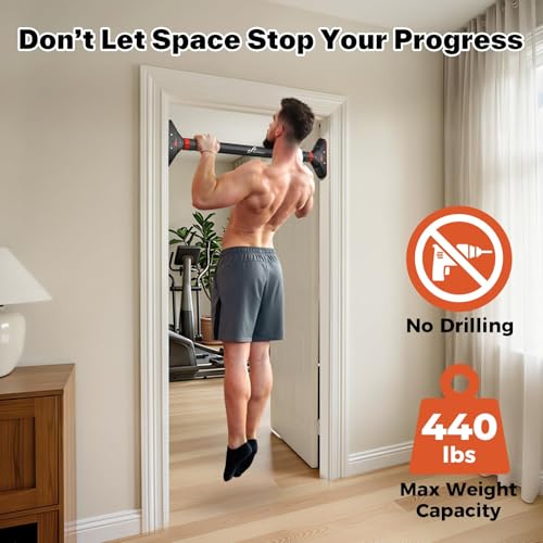 Sportneer Pull Up Bar for Doorway, No-Drill, Adjustable 29.5-37 in, 440 lb | Doorway Fit, No-Drill, Secure Lock, Adjustable, 440 lb, Home Gym Upper Body Workout,Strength Training
