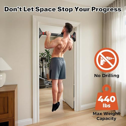 Sportneer Pull Up Bar for Doorway, No-Drill, Adjustable 29.5-37 in, 440 lb | Doorway Fit, No-Drill, Secure Lock, Adjustable, 440 lb, Home Gym Upper Body Workout,Strength Training