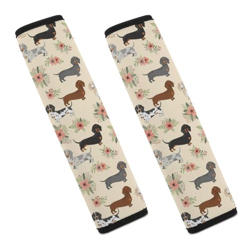2 Pack Cute Dachshund Floral Seat Belt Cover Universal Fit Shoulder Protector for Adults and Children, Most Cars, Comfortable Driving - color: Pattern 744