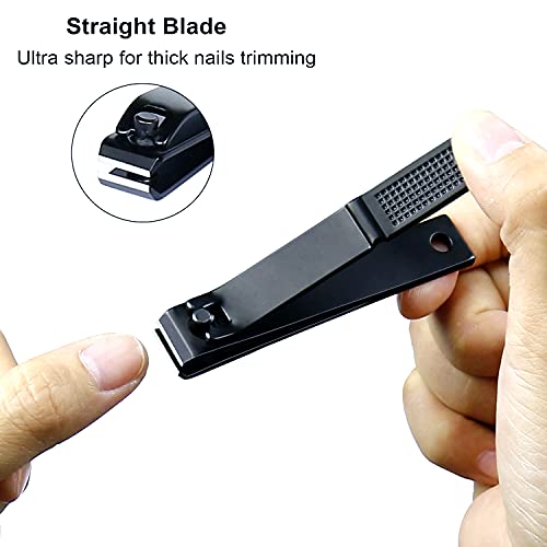 4 Pieces Nail Clippers Set, Ultra Sharp Sturdy Black Stainless Fingernail, Toenail Clipper Cutters and a nial File with Leather Travel Pouch (Black& Black Pouch)