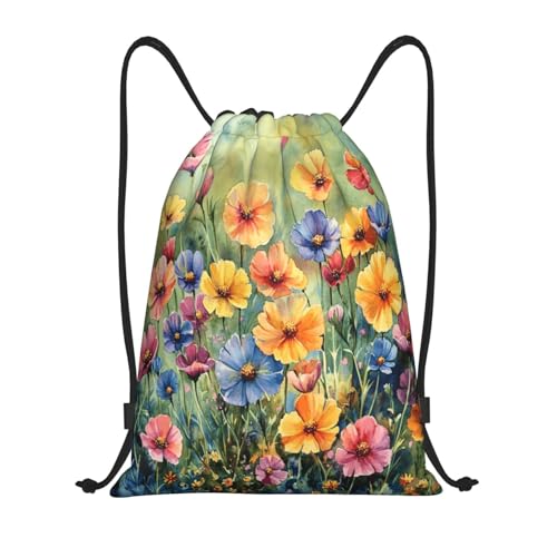 Drawstring Sports Backpacks - Lightweight Swim Gym Bags for Women Men String Sackpack for Beach Travel Yoga(Medium, Colorful Garden Wildflowers) - color: Colorful Garden Wildflowers, size: Medium