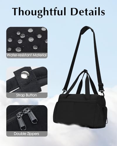 Small Gym Bag, Mini Gym Bag with Yoga Mat Holder & Wet Compartment, Black | Yoga Mat Bag, Water Bottle Pocket, Detachable and Adjustable Shoulder Strap, Mini Duffle Bag for Workout Travel Dance - color: Puffer Black