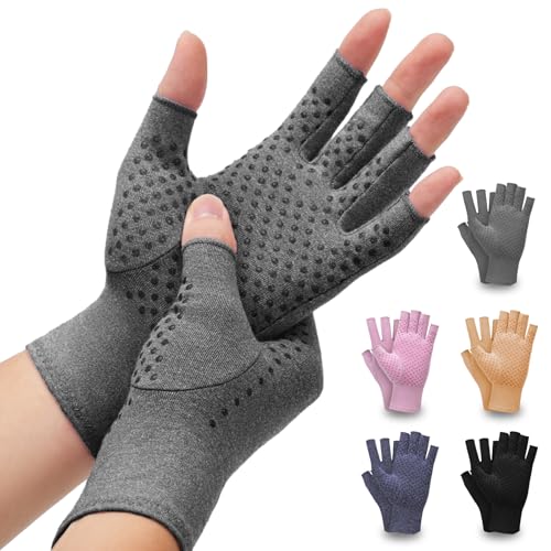 DRNAIETY 2 Pairs Arthritis Compression Gloves- for Hand Arthritis, Carpal Tunnel Pain, Rheumatoid Arthritis, RSI, Fingerless, Anti-Slip, Breathable Gloves for Men & Women, Typing, Daily Use(XL, Gray) - color: Grey, size: X-Large
