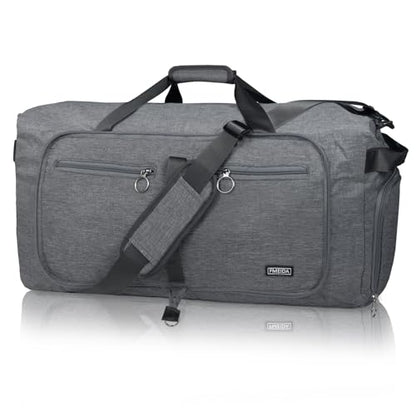 Fmeida 65L Duffle Bag with Shoes Compartment, Foldable Travel Duffel Bags for Men Women, Large Packable Travel Bag Water Repellent & Tear Resistant (Gray) - color: Textured Gray