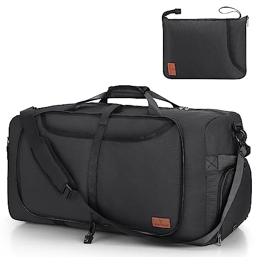 80L Duffle Bag for Travel, Large Foldable Waterproof Travel Duffel Bag | Collapsible, Water Resistant, Tear-Resistant, with Shoe Compartment, for Gym Sport Overnight Weekender, for Men and Women - color: Black, size: 80L