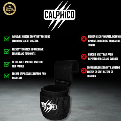 Lifting Hooks for Weight Training – Heavy Duty Steel with Ergonomic Lifting Straps & Wrist Support – Enhanced Grip