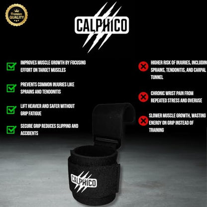 Lifting Hooks for Weight Training – Heavy Duty Steel with Ergonomic Lifting Straps & Wrist Support – Enhanced Grip