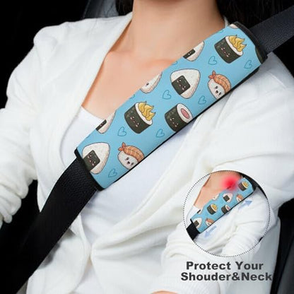 Universal Soft and Comfortable Car Seat Straps Shoulder Pads for Girls and Boys, Most Cars, 1 Pair Cute Blue Sushi Harness Pads Strap Comfortable Driving - color: Pattern 1098