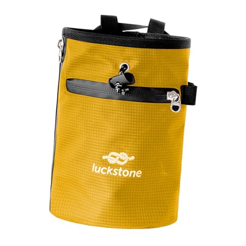 SM SunniMix Climbing Chalk Bag Drawstring Pouch Weightlifting Rock Bouldering Adjustable Waist Belt Oxford Cloth Waterproof Zipper Pocket Suitable for Gymnastics - color: Yellow