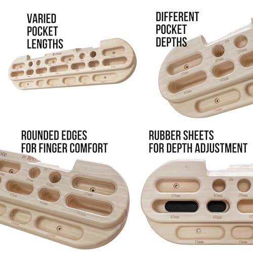 Hangboard Rock Climbing Fingerboard Training - Wooden Climbing Hang Board with Finger Pockets Multiple Depths Dual Slopes - Board Trainer for Pull Ups Grip Strength Endurance