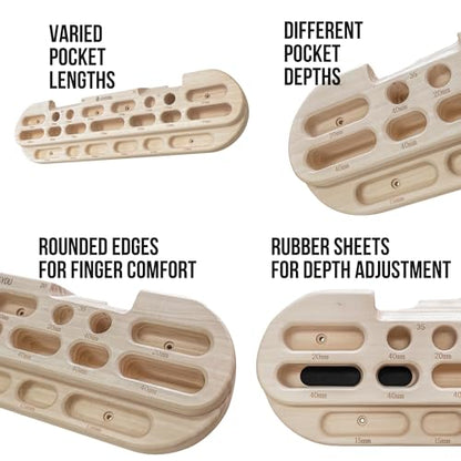 Hangboard Rock Climbing Fingerboard Training - Wooden Climbing Hang Board with Finger Pockets Multiple Depths Dual Slopes - Board Trainer for Pull Ups Grip Strength Endurance