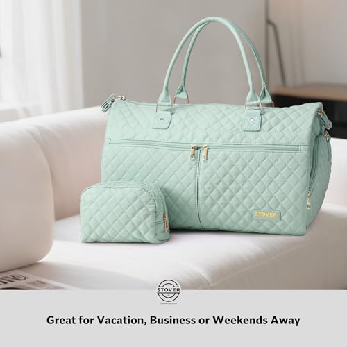 STOVER Women’s Convertible Garment Duffel Bag for Travel – 2-in-1 Carry-On Weekender/Overnight Tote - Wrinkle-Free Dresses, Suits & Clothes + Shoe Compartment & Bonus Toiletry Bag (Coastal Mint) - color: Coastal Mint