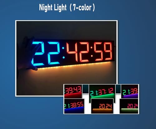 26'' Extra Large Home Gym Timer Clock, Programable Workout Interval Timer, Digital Wall Clock, with 7-Color Night Light, 8 Alarm Clocks, Calendar/Temperature, Countdown & Stopwatch (White)