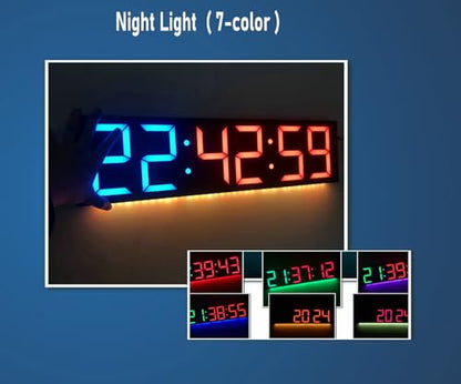 26'' Extra Large Home Gym Timer Clock, Programable Workout Interval Timer, Digital Wall Clock, with 7-Color Night Light, 8 Alarm Clocks, Calendar/Temperature, Countdown & Stopwatch (White)