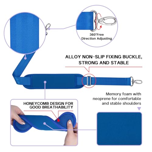 60 Inch Shoulder Strap for Bag with Removable Ultra-Thick Pad | 60" Shoulder Strap with Removable Thick Pad,Adjustable Buckles and Metal Hooks, for Briefcase/Laptop/Messenger/Luggage Bag - color: Blue