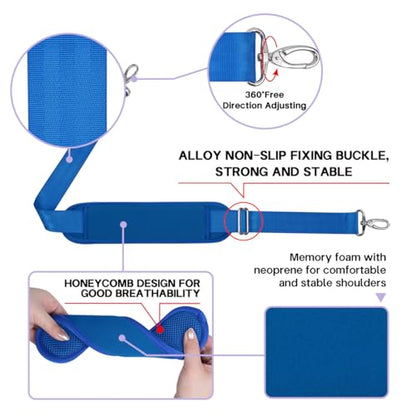 60 Inch Shoulder Strap for Bag with Removable Ultra-Thick Pad | 60" Shoulder Strap with Removable Thick Pad,Adjustable Buckles and Metal Hooks, for Briefcase/Laptop/Messenger/Luggage Bag - color: Blue