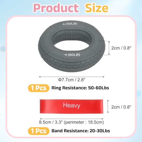 Silicone Ring Grip Strength Trainer with Finger Extension Band, Hand Grip Strengthener Forearm Trainer Kit - color: Grey, size: 50-60LB