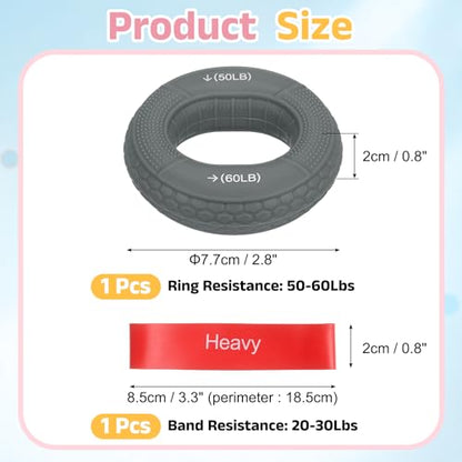Silicone Ring Grip Strength Trainer with Finger Extension Band, Hand Grip Strengthener Forearm Trainer Kit - color: Grey, size: 50-60LB