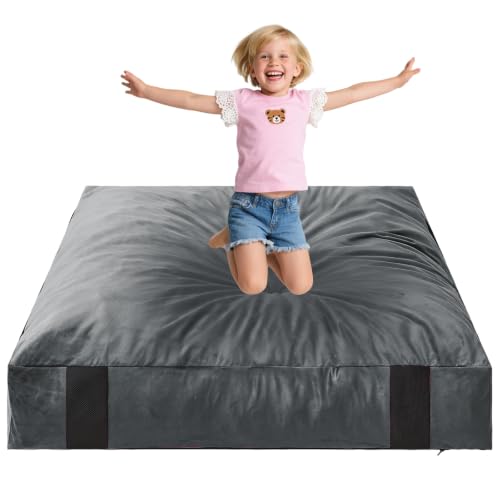 AceSoul Crash Pad, 4 x 4 Ft / 5 x 5 Ft Crash Pad for Kids Sensory with Shredded Foam Filling, Crash Mat for Play with Anti-Slip Bottom, Removable Washable Cover - color: Dark Gray, size: 4x4 Feet