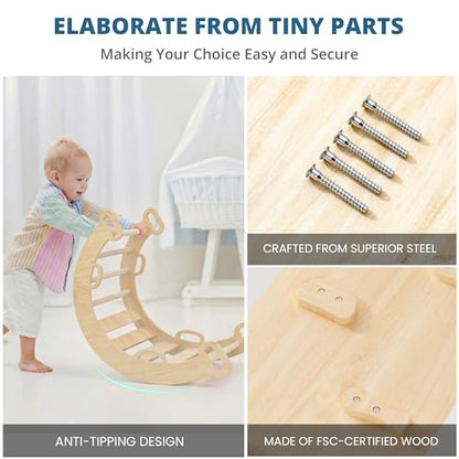 BlueWood Pikler Triangle Set, Toddler Climbing Toys Indoor 7in1 Foldable | Wooden Climber for Kids, Montessori Philosophy Play Jungle Gym with Arch, Ramp, Ladder (Natural) - color: Natural