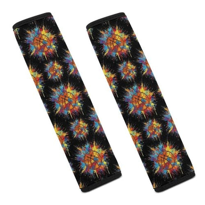 2 Pack Universal Soft and Comfortable Seat Belt Cover for Kids, Car Seats Pushchair Strollers High Chair Pushchair, Basketball Watercolor Seat Belt Cushion - color: Pattern 223