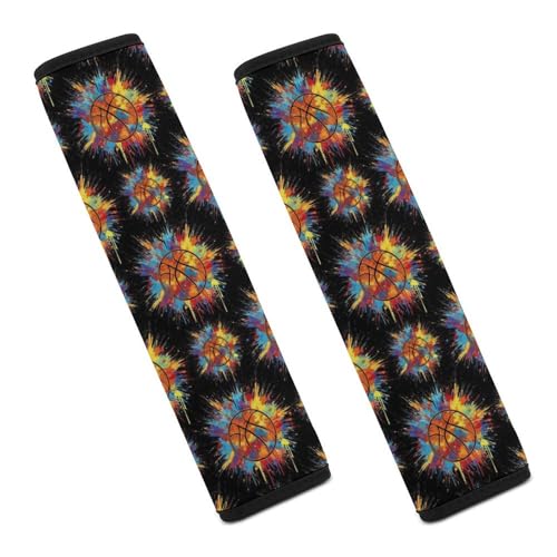 2 Pack Universal Soft and Comfortable Seat Belt Cover for Kids, Car Seats Pushchair Strollers High Chair Pushchair, Basketball Watercolor Seat Belt Cushion - color: Pattern 223