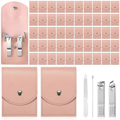 Geosar 50 Set Travel Manicure Kit Bulk Professional Nail Clippers Pedicure Nail Care Tools Grooming Stainless Steel Set with Portable Travel Case, Gift for Christmas Men Women(Pink) - color: Pink