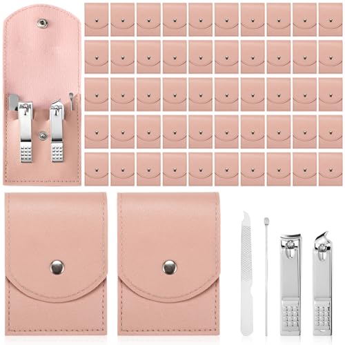 Geosar 50 Set Travel Manicure Kit Bulk Professional Nail Clippers Pedicure Nail Care Tools Grooming Stainless Steel Set with Portable Travel Case, Gift for Christmas Men Women(Pink) - color: Pink