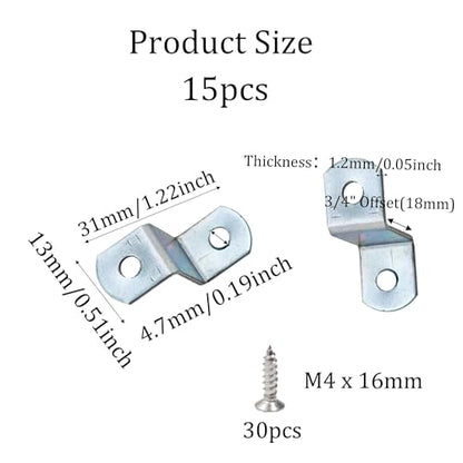 15PCS 3/4" Canvas Clips for Picture Framing, Offset Mounting Hardware with Screws for Art and Mirror Installation - size: 3/4"