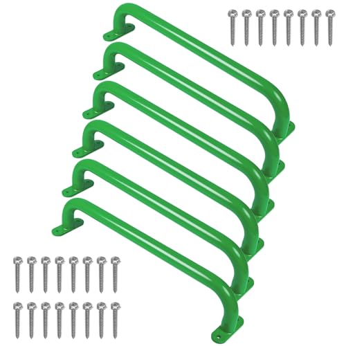 17'' Green Playground Handles Indoor Kids Monkey Bars Ladders 6 Pack | Heavy Duty Solid Steel, Bright Color Smooth Glossy Powder Coated, Comfy Secure Handle Bar for Playset SwingSet Climbing Frame - color: Green