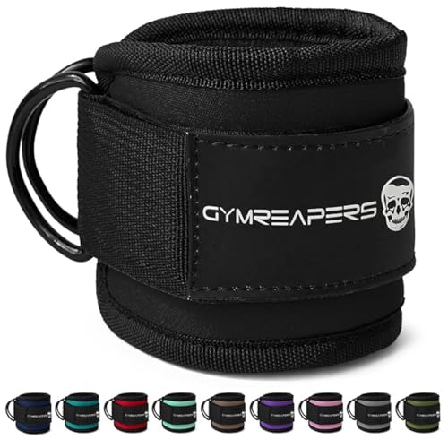 Gymreapers Ankle Straps For Cable Machine Kickbacks, Glute Workouts, Lower Body Exercises - Adjustable Leg Straps with Neoprene Padding - color: Black, size: Pair