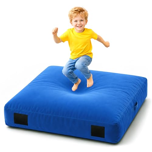 Crash Pad for Kids Sensory & Washable Velvet Cover | Autism Sensory Crash Pad & Crash Mat, Soft High Density Foam Landing Pad for Indoor Play & Sensory Gym, Gift for Children - color: Dark Blue, size: 4x4 Feet
